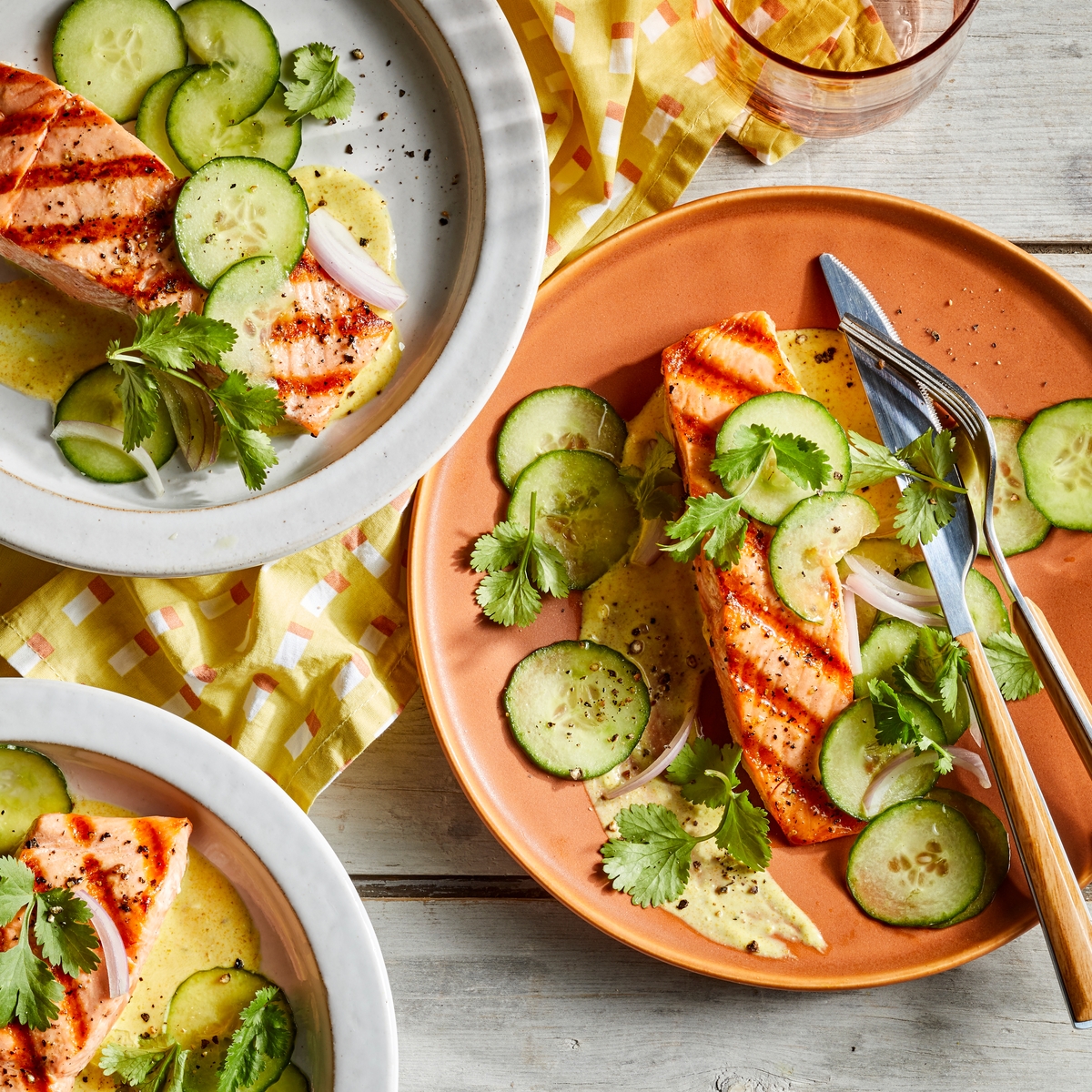 Salmon with Curried Yogurt & Cucumber Salad